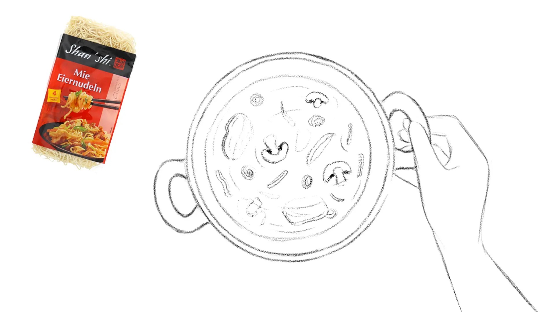 Shan 'Shi - TV Spot von Polarfux - Storyboard Skizze Eiernudeln