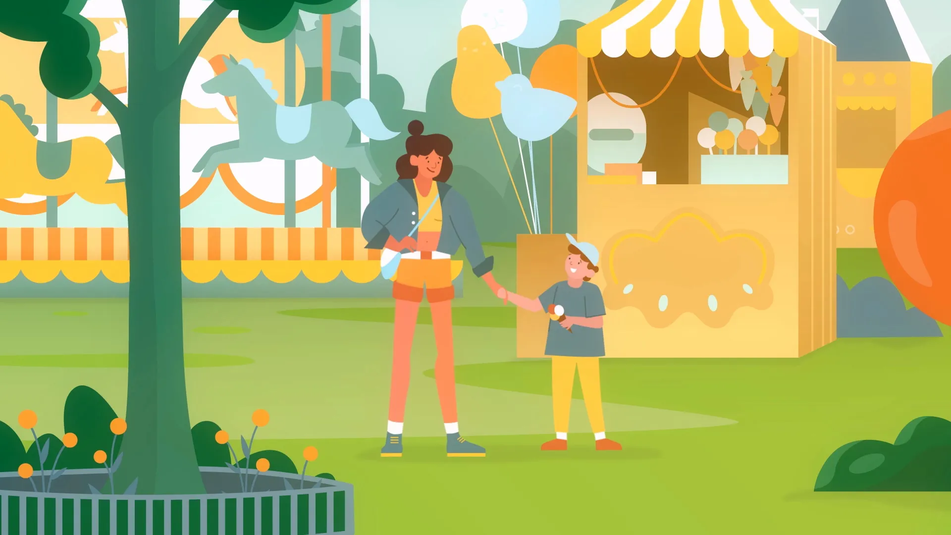 Erklärvideo für Vergissmeinnicht.at von Polarfux - Szene im Park Mutter und Sohn